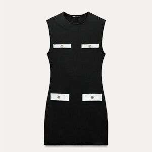 Zara Black and White Sleeveless Knit Dress